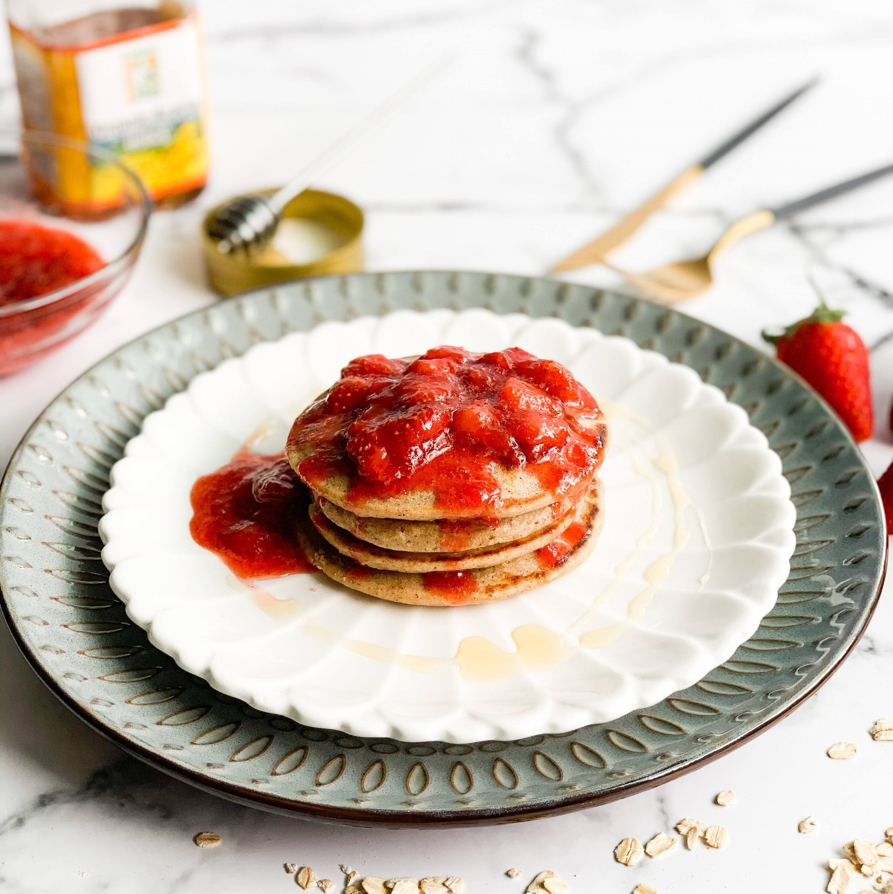 Oat Pancakes with Strawberry Sauce