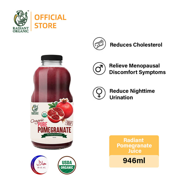 Radiant 100% Organic Pomegranate Juice 石榴汁 –Cholesterol, Heart & Skin Support, Jus Delima Organik