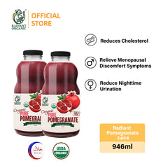[Twin Pack] Radiant Organic Pomegranate Juice 946ml –Cholesterol, Heart & Skin Support, Jus Delima