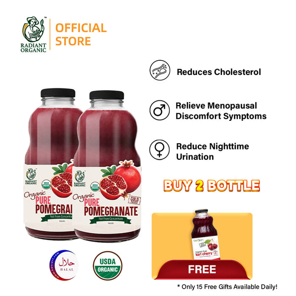 [Twin Pack] Radiant Organic Pomegranate Juice 946ml –Cholesterol, Heart & Skin Support, Jus Delima