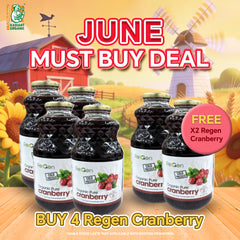 [Bundle of 4]REGEN 100% Organic Cranberry Juice 946ml – Good for UTI & Urinary Health, Jus Cranberi Organik