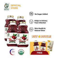 [Bundle of 4]Radiant 100% Organic Cranberry Juice 946ml – Good for UTI & Urinary Health, Jus Cranberi Organik