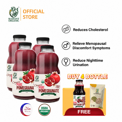 [Bundle of 4] Radiant 100% Organic Pomegranate Juice 石榴汁 –Cholesterol, Heart & Skin Support, Jus Delima Organik