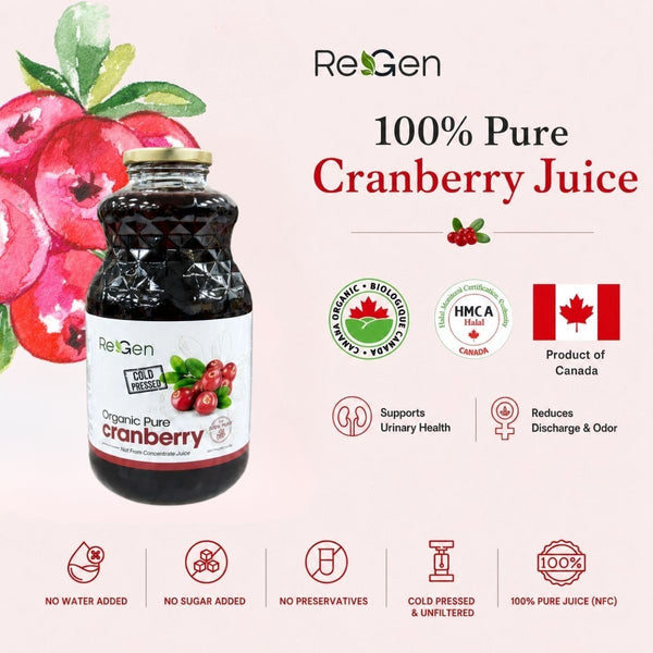 [Twin Pack] REGEN 100% Organic Cranberry Juice 946ml – Good for UTI & Urinary Health, Jus Cranberi