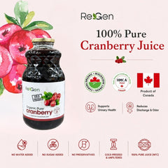 [Twin Pack] REGEN 100% Organic Cranberry Juice 946ml – Good for UTI & Urinary Health, Jus Cranberi
