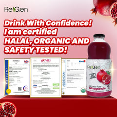 [HALAL]REGEN 100% Organic Pomegranate Juice 石榴汁 –Cholesterol, Heart & Skin Support, Jus Delima Organik