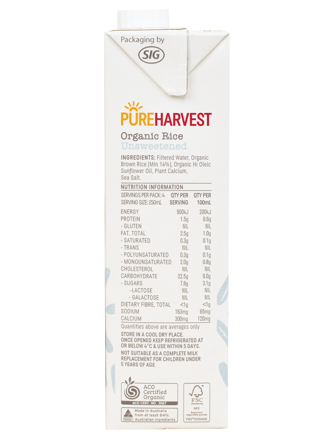 Pure Harvest Rice Milk Aussie With Calcium Radiant Whole Food